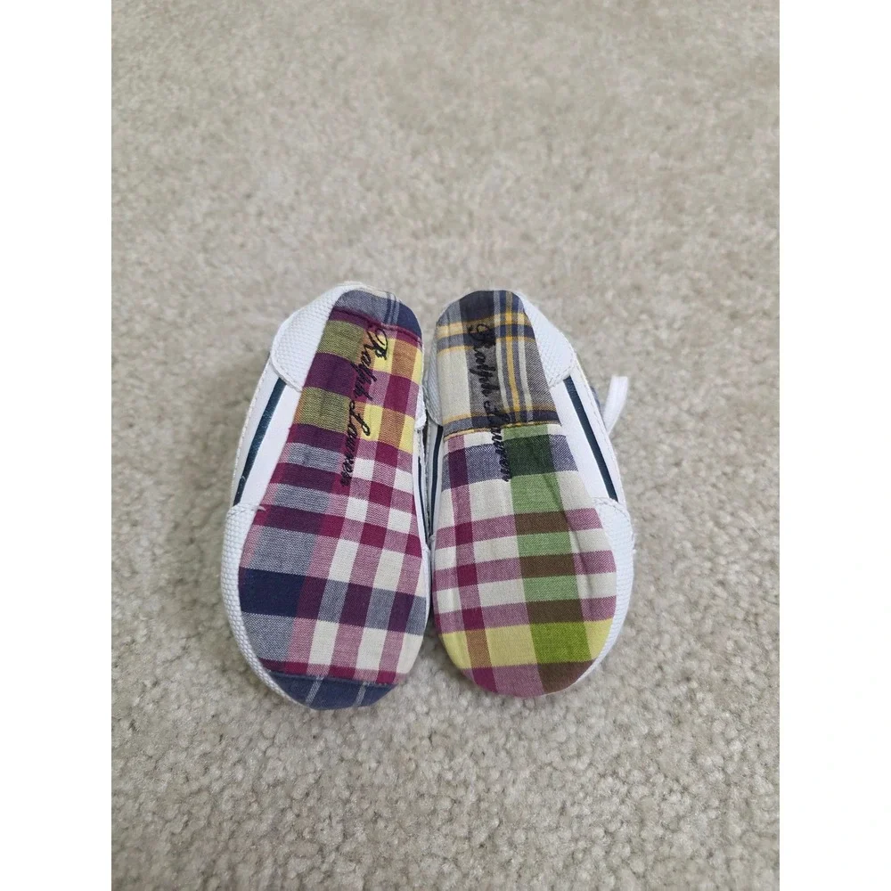 Polo Ralph Lauren Infant Plaid Soft Sole Crib Shoes Multi Color Sneakers Size 2